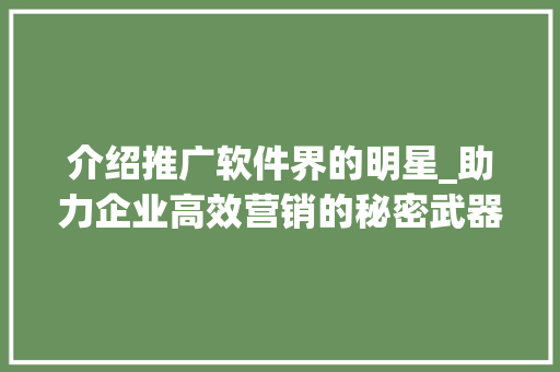 介绍推广软件界的明星_助力企业高效营销的秘密武器
