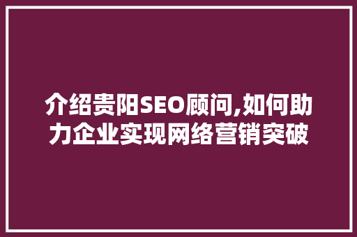 介绍贵阳SEO顾问,如何助力企业实现网络营销突破