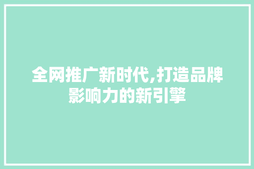 全网推广新时代,打造品牌影响力的新引擎