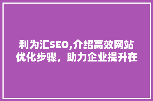 利为汇SEO,介绍高效网站优化步骤，助力企业提升在线竞争力