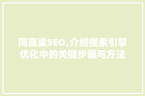 同高粱SEO,介绍搜索引擎优化中的关键步骤与方法