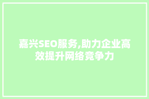 嘉兴SEO服务,助力企业高效提升网络竞争力
