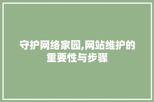 守护网络家园,网站维护的重要性与步骤
