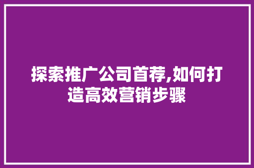 探索推广公司首荐,如何打造高效营销步骤