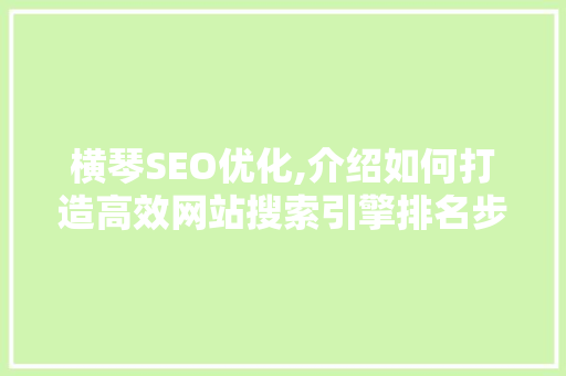 横琴SEO优化,介绍如何打造高效网站搜索引擎排名步骤
