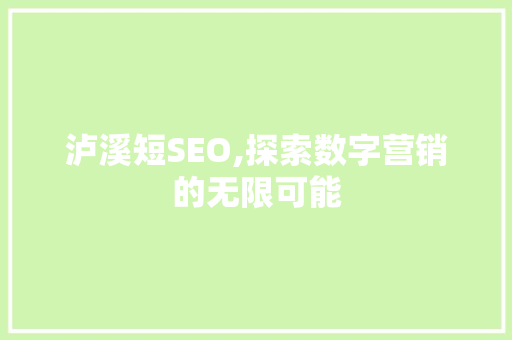 泸溪短SEO,探索数字营销的无限可能