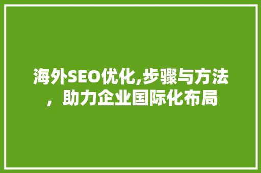 海外SEO优化,步骤与方法，助力企业国际化布局