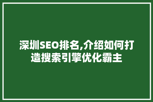 深圳SEO排名,介绍如何打造搜索引擎优化霸主