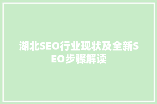 湖北SEO行业现状及全新SEO步骤解读