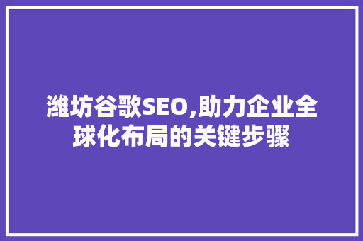 潍坊谷歌SEO,助力企业全球化布局的关键步骤