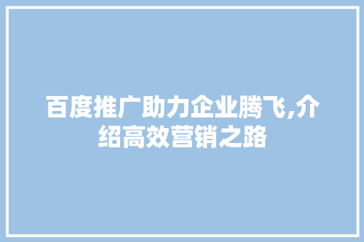 百度推广助力企业腾飞,介绍高效营销之路