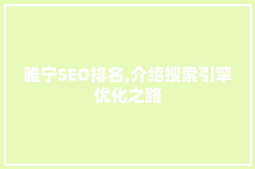 睢宁SEO排名,介绍搜索引擎优化之路
