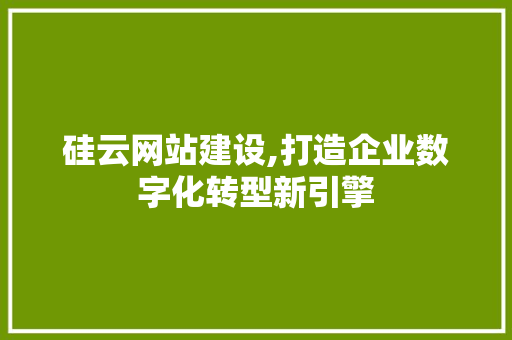 硅云网站建设,打造企业数字化转型新引擎