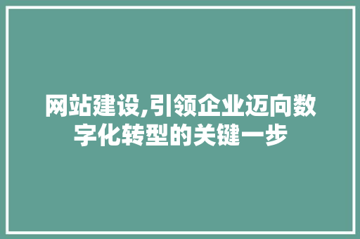 网站建设,引领企业迈向数字化转型的关键一步
