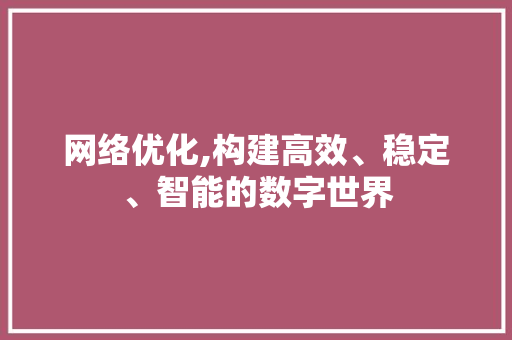 网络优化,构建高效、稳定、智能的数字世界