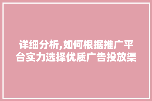详细分析,如何根据推广平台实力选择优质广告投放渠道