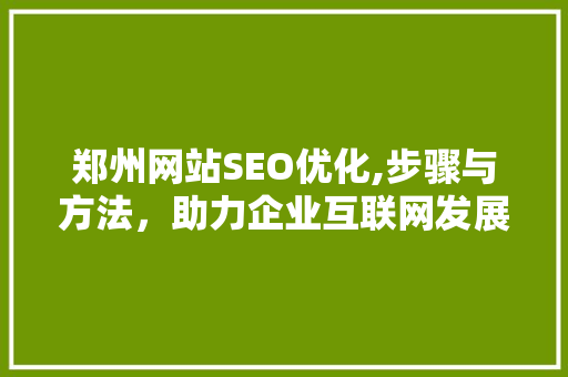 郑州网站SEO优化,步骤与方法，助力企业互联网发展