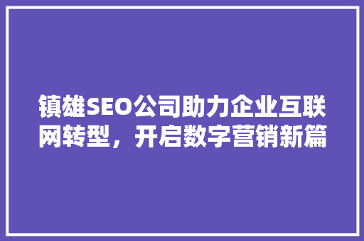镇雄SEO公司助力企业互联网转型，开启数字营销新篇章
