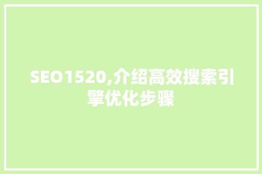 SEO1520,介绍高效搜索引擎优化步骤