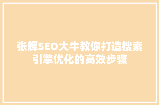 张辉SEO大牛教你打造搜索引擎优化的高效步骤