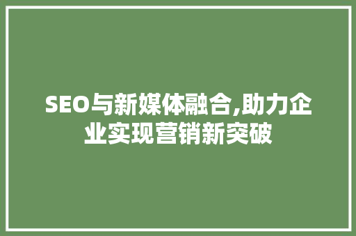 SEO与新媒体融合,助力企业实现营销新突破