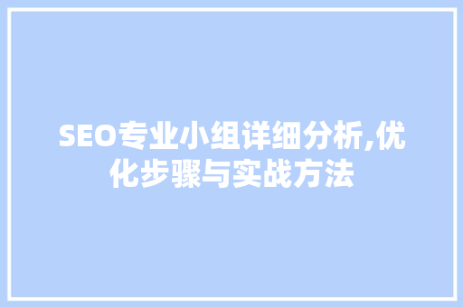 SEO专业小组详细分析,优化步骤与实战方法