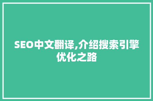 SEO中文翻译,介绍搜索引擎优化之路