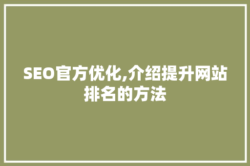 SEO官方优化,介绍提升网站排名的方法