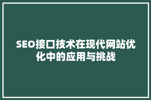 SEO接口技术在现代网站优化中的应用与挑战