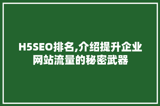 H5SEO排名,介绍提升企业网站流量的秘密武器