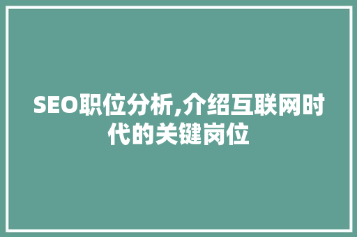 SEO职位分析,介绍互联网时代的关键岗位