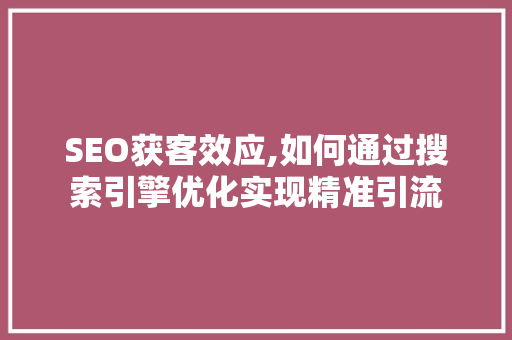SEO获客效应,如何通过搜索引擎优化实现精准引流
