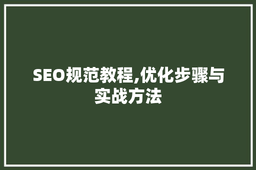 SEO规范教程,优化步骤与实战方法