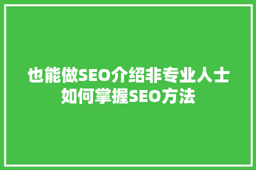 也能做SEO介绍非专业人士如何掌握SEO方法