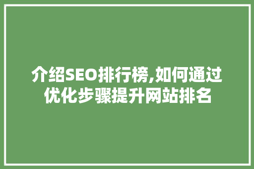 介绍SEO排行榜,如何通过优化步骤提升网站排名