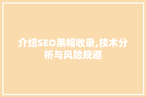 介绍SEO黑帽收录,技术分析与风险规避