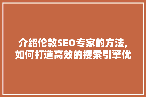 介绍伦敦SEO专家的方法,如何打造高效的搜索引擎优化步骤