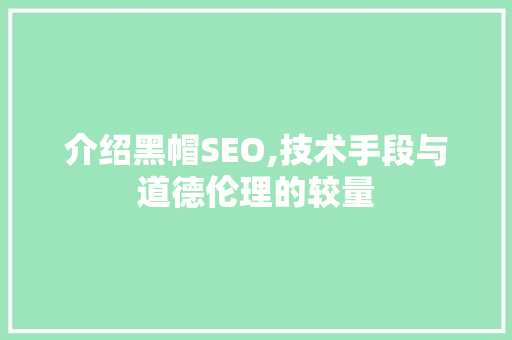 介绍黑帽SEO,技术手段与道德伦理的较量