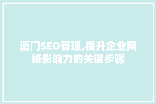 厦门SEO管理,提升企业网络影响力的关键步骤