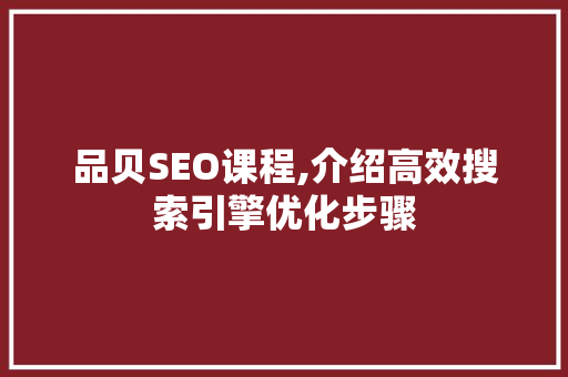 品贝SEO课程,介绍高效搜索引擎优化步骤