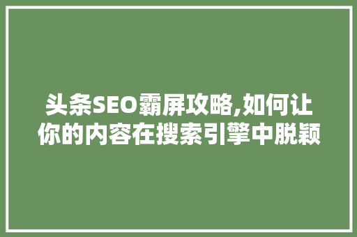 头条SEO霸屏攻略,如何让你的内容在搜索引擎中脱颖而出