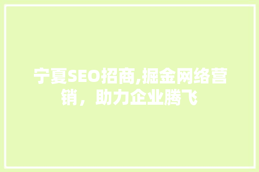 宁夏SEO招商,掘金网络营销，助力企业腾飞