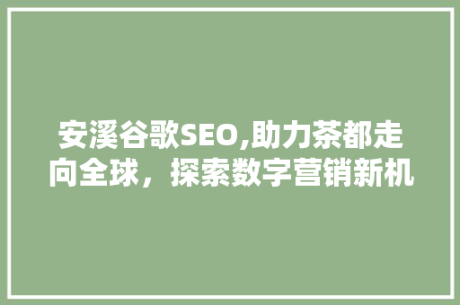 安溪谷歌SEO,助力茶都走向全球，探索数字营销新机遇