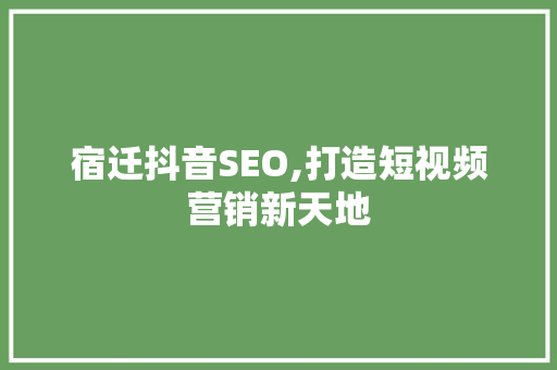 宿迁抖音SEO,打造短视频营销新天地