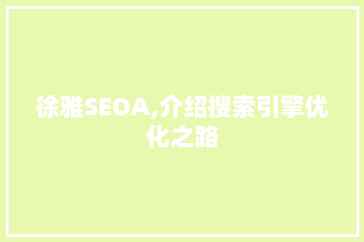 徐雅SEOA,介绍搜索引擎优化之路