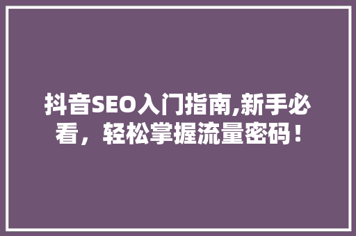 抖音SEO入门指南,新手必看，轻松掌握流量密码！
