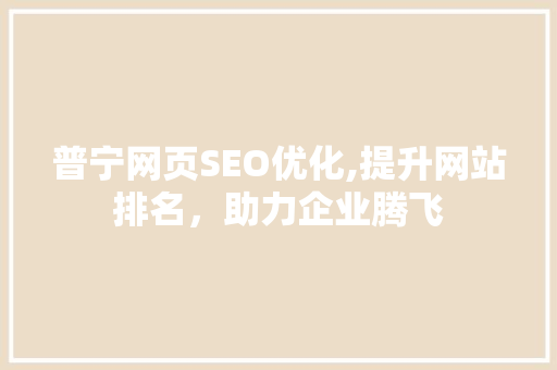普宁网页SEO优化,提升网站排名，助力企业腾飞