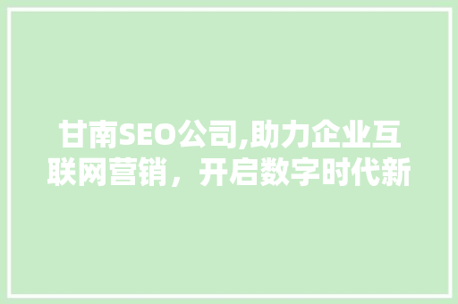 甘南SEO公司,助力企业互联网营销，开启数字时代新篇章