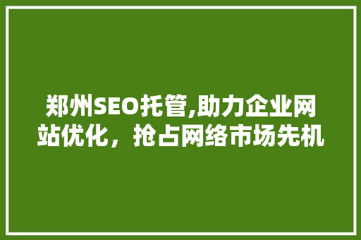 郑州SEO托管,助力企业网站优化，抢占网络市场先机