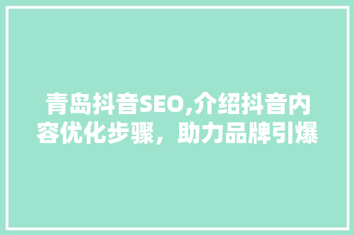 青岛抖音SEO,介绍抖音内容优化步骤，助力品牌引爆流量